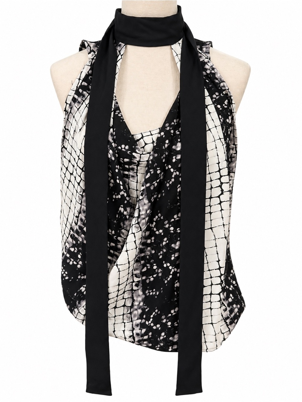 Robert Rodriguez Black & White Tie-Neck Halter Camisole silk size 2 EUC